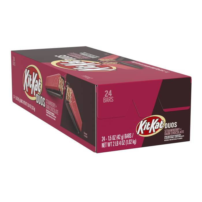 Image of KIT KAT DUOS Strawberry + Dark Chocolate Standard Bar 1.5 oz. Packaging