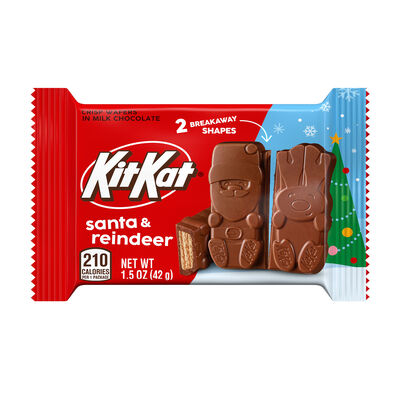 KIT KAT&reg; Milk Chocolate Wafer Santa and Reindeer, Christmas , Candy Bar, 1.5 oz (24ct Box)