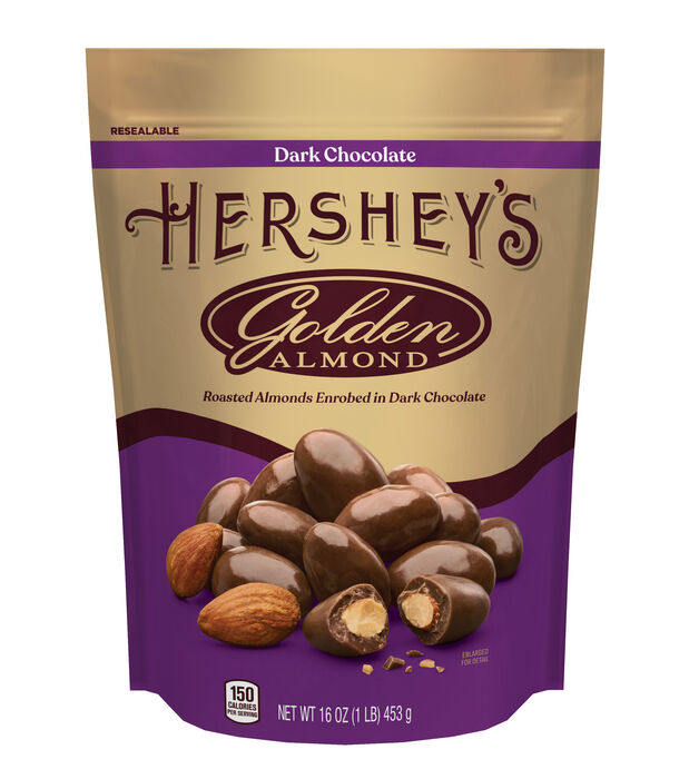 Image of GOLDEN ALMOND Dark Chocolate Covered Almonds 16oz Pouch Packaging