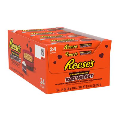 REESE'S Milk Chocolate and Red Velvet Flavored Creme Peanut Butter Cups, Valentine's Candy Packs, 1.4 oz (24 Count)