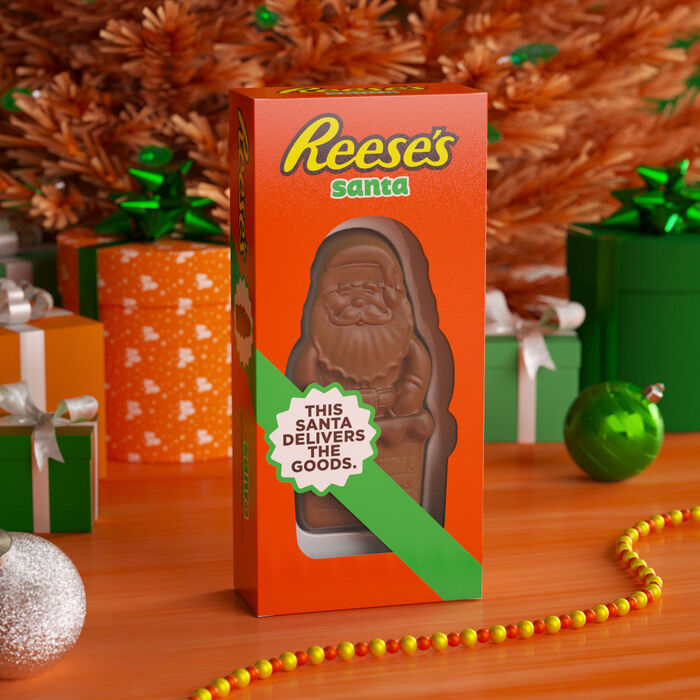 Image of REESE'S Milk Chocolate Peanut Butter Santa, Christmas Candy Box, 16 oz Packaging