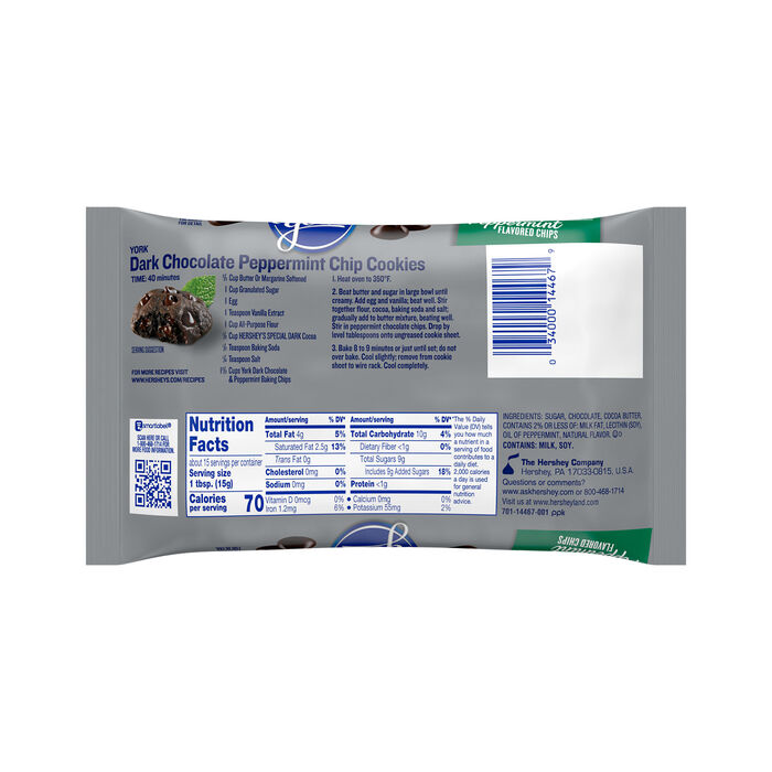 Image of YORK Dark Chocolate and Peppermint Flavored Baking Chips Bag, 8 oz Packaging