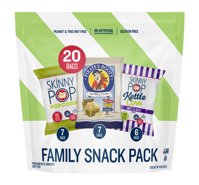 SKINNYPOP and PIRATE'S BOOTY Family Snack Pack Popped Popcorn and Aged White Cheddar Puffs, 0.5 - 0.8 oz Bags (20 Count)