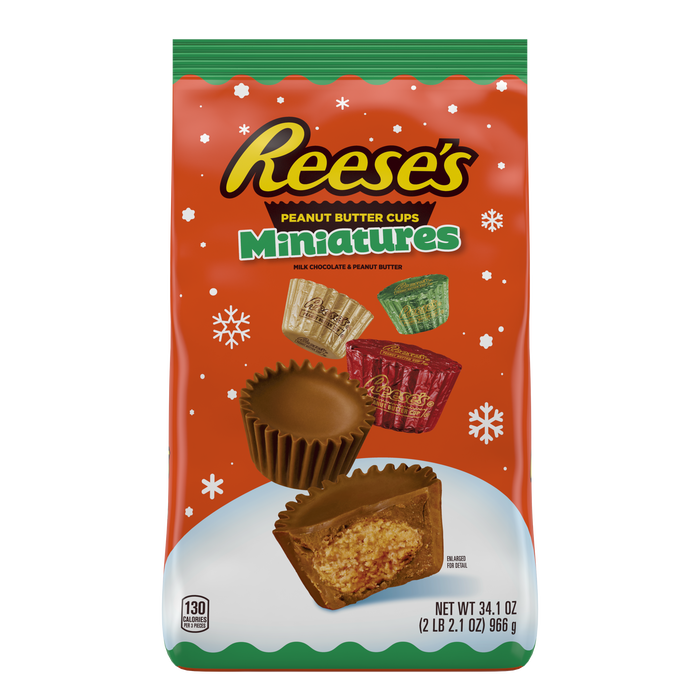 Image of Holiday REESE'S Milk Chocolate Peanut Butter Cup Miniatures 34.1 oz. bag Packaging
