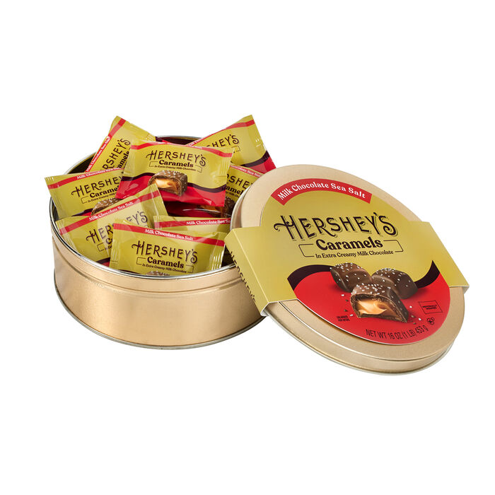 Image of HERSHEY’S Caramels Candy Gift Tin, 1 lb Packaging