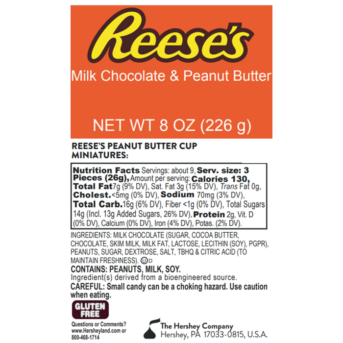 Image of REESE'S Milk Chocolate Miniatures Filled Tube, 8 oz Packaging