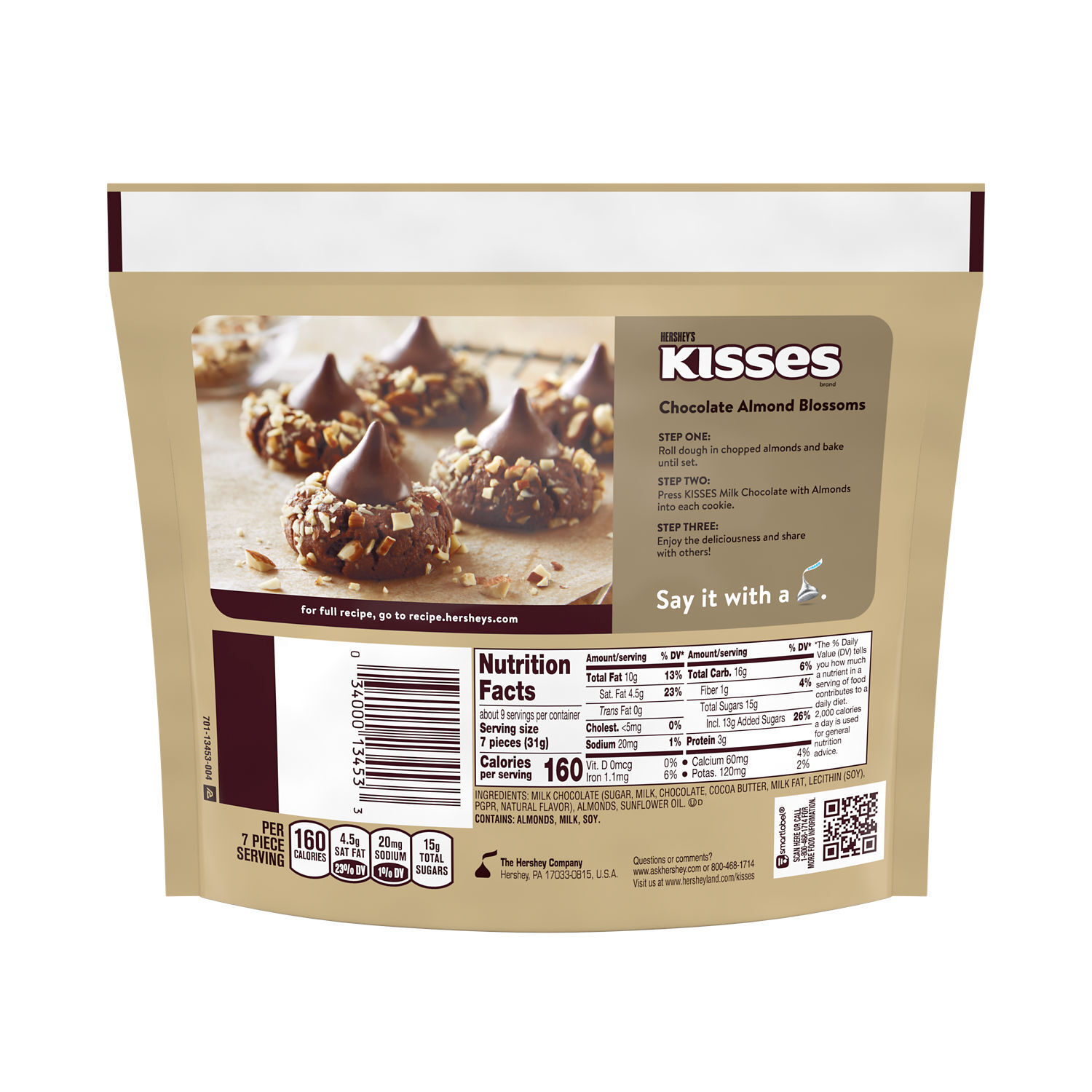 KISSES Milk Chocolates with Almonds 10oz Candy Bag