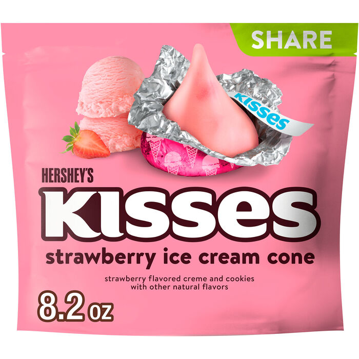 Image of HERSHEY'S KISSES Strawberry Ice Cream Cone Flavored Candy Share Pack, 8.2 oz Packaging