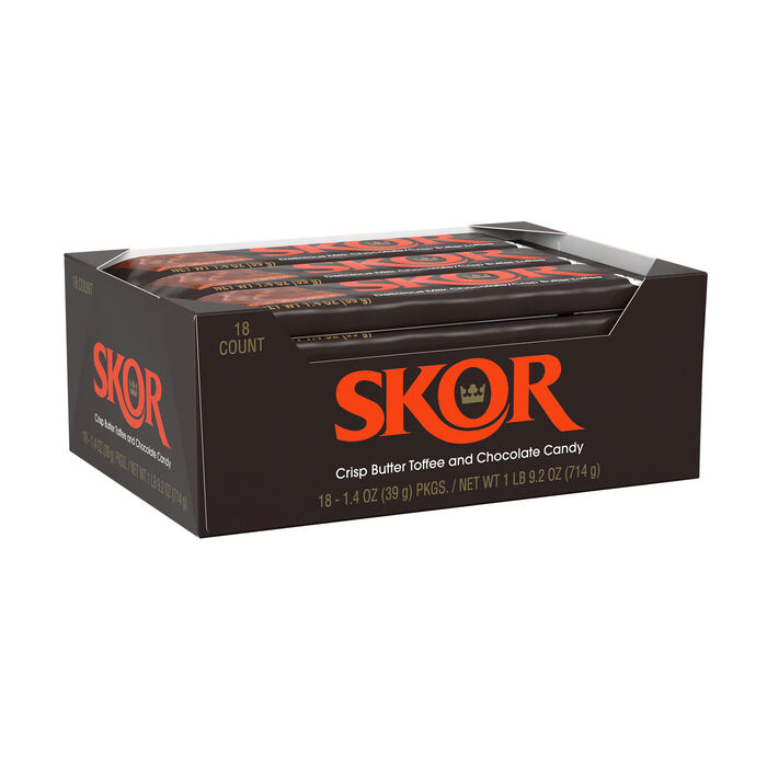 Image of SKOR Crisp Butter Toffee and Chocolate Candy Bars, 1.4 oz (18 Count) Packaging