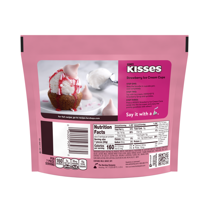Image of HERSHEY'S KISSES Strawberry Ice Cream Cone Candy, 9 oz bag Packaging