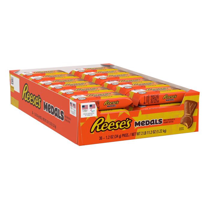 Image of REESE'S Milk Chocolate Peanut Butter Medals Candy Packs, 1.2 oz (36 Count) Packaging