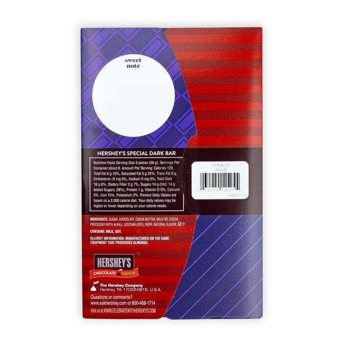 Image of HERSHEY’S SPECIAL DARK 7.56 oz Candy Bar with Happy Birthday Sleeve Packaging