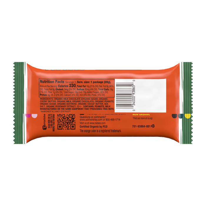 Image of REESE'S Organic Milk Chocolate Peanut Butter Cups, 1.4 oz Packaging