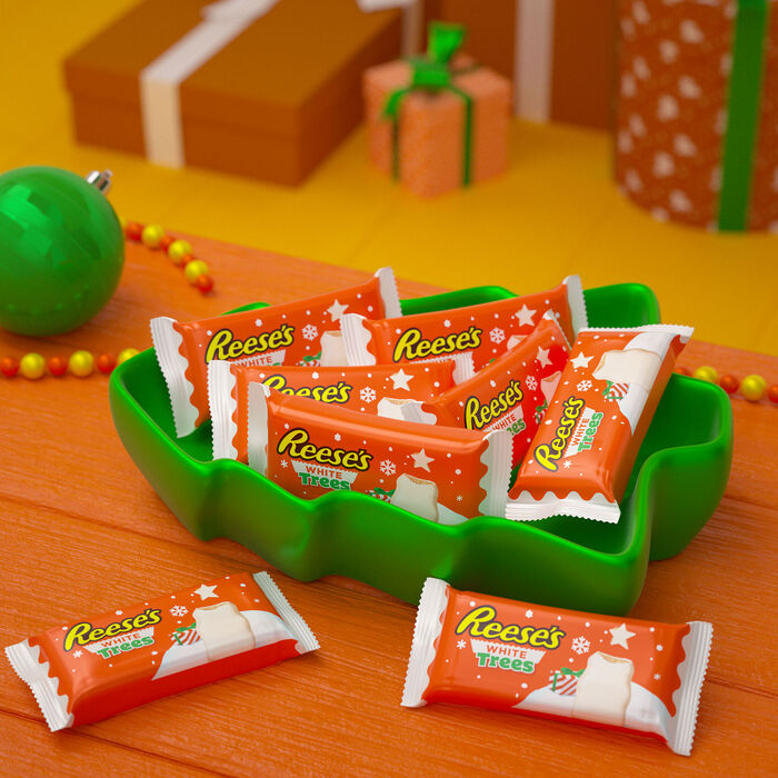 Image of REESE'S White Creme Peanut Butter Trees, Christmas Candy Packs, 1.2 oz (24 Count) Packaging
