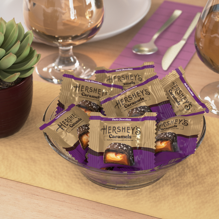 Image of HERSHEY'S Dark Chocolate Caramels with Sea Salt Pouch, 12 oz Packaging