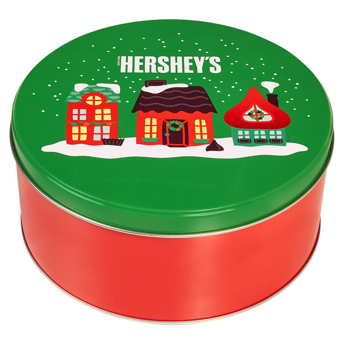 Image of HERSHEY'S Assorted Miniatures Filled Holiday Red and Green Gift Tin, 2.25 lb Packaging