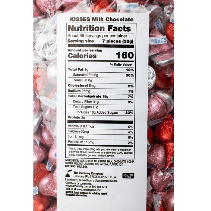 Image of HERSHEY'S KISSES Milk Chocolates in Valentine Red, Pink & Silver Foils - 66.7oz Candy Bag Packaging