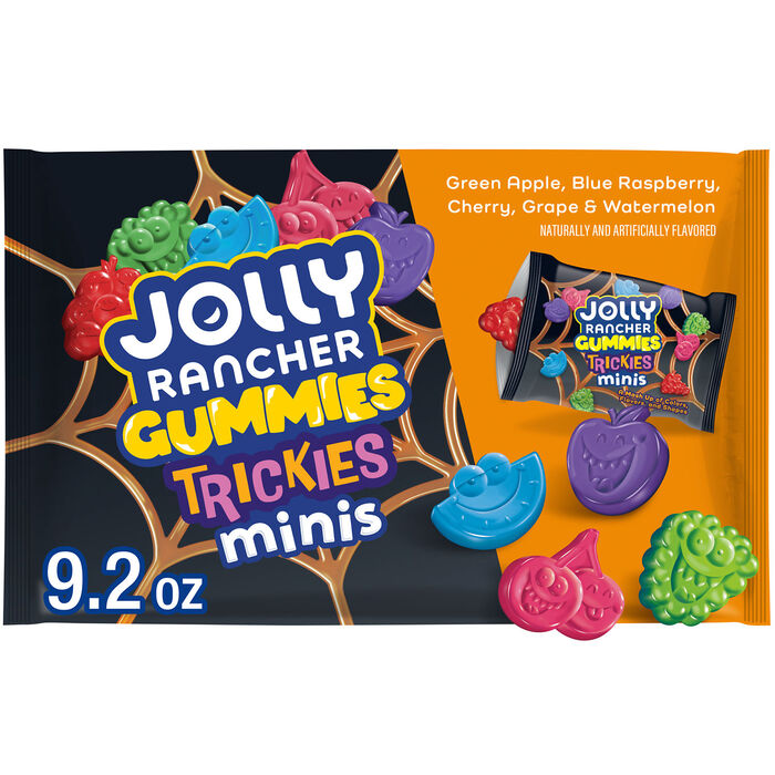 Image of JOLLY RANCHER TRICKIES Gummies Minis Assorted Fruit Flavored, Halloween Candy Bag, 9.2 oz Packaging