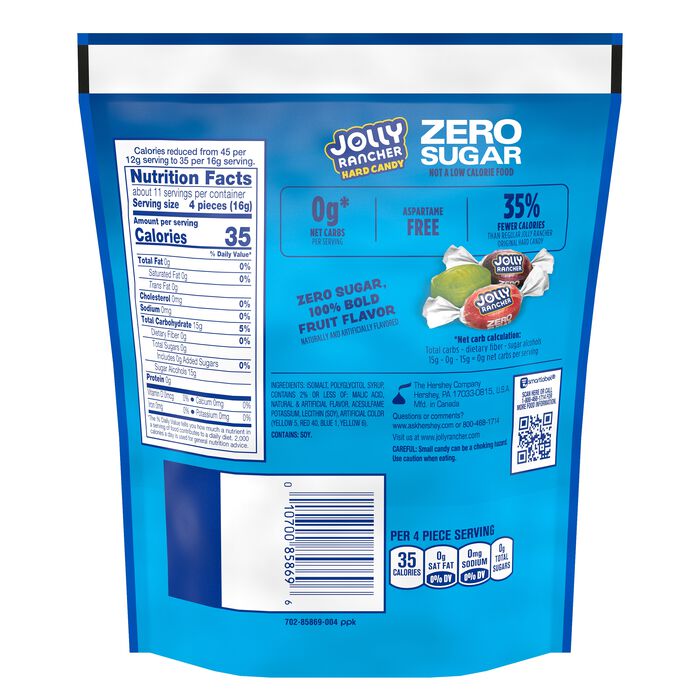 Image of JOLLY RANCHER Zero Original Flavors Hard Candy 6.1oz Candy Bag Packaging