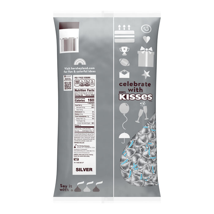 Image of HERSHEY'S KISSES Silver Foils Milk Chocolate Candy Bulk Bag, 60 oz Packaging