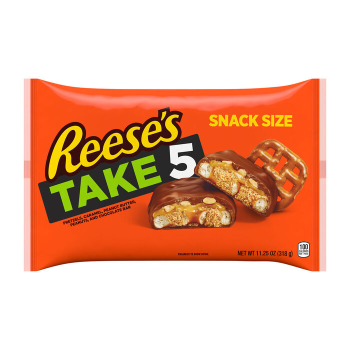 Image of REESE'S TAKE 5 Pretzel, Peanut and Chocolate Snack Size, Candy Bag, 11.25 oz Packaging