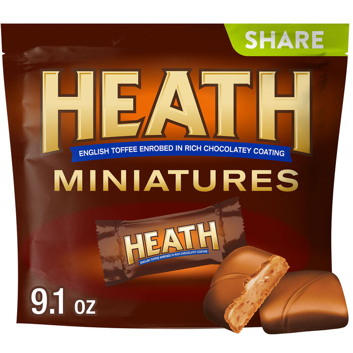 Image of HEATH Miniatures Chocolatey English Toffee Candy Share Pack, 9.1 oz Packaging