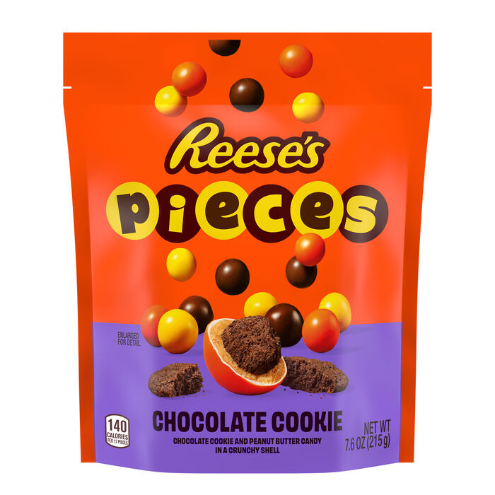 Image of REESE'S PIECES Chocolate Cookie and Peanut Butter in a Crunchy Shell Candy Bag, 7.6 oz Packaging