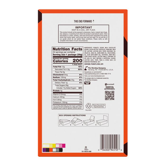 Image of REESE'S Werewolf Tracks Halloween Milk Chocolate and Vanilla Flavored Creme Peanut Butter Cups, 1.4oz (24 Count) Packaging