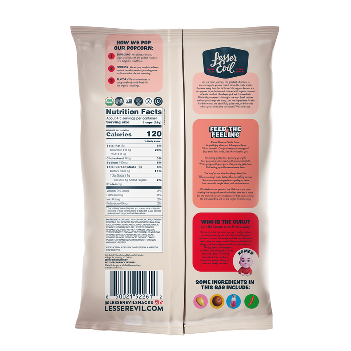 Image of LesserEvil Fiery Hot Popcorn 4.6oz Packaging