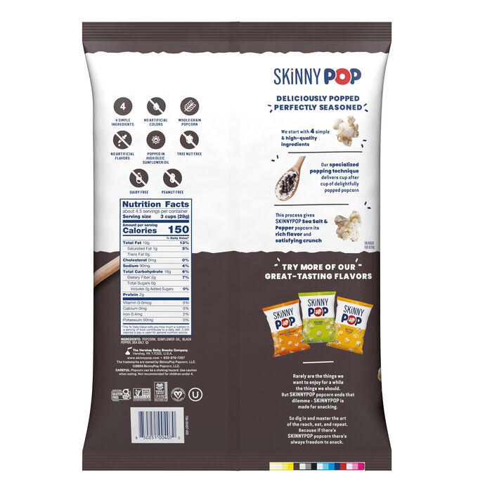 Image of SKINNYPOP Sea Salt & Pepper Flavored Popcorn, 4.4 oz bag Packaging