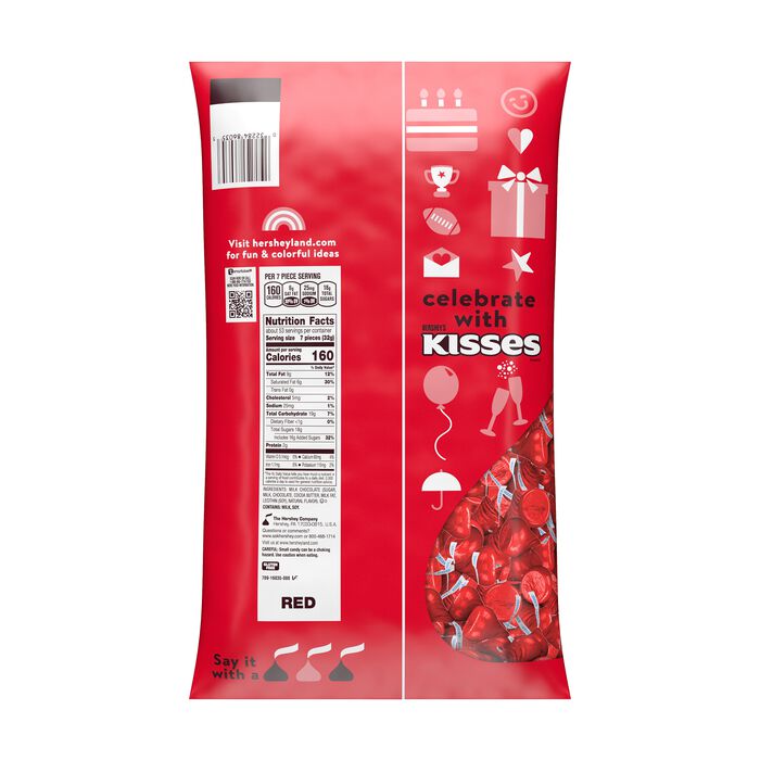 Image of HERSHEY'S KISSES Red Foils Milk Chocolate Candy Bulk Bag, 60 oz Packaging