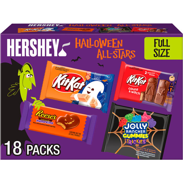 Image of REESE&rsquo;S, KIT KAT&reg; and JOLLY RANCHER Assorted, Halloween Candy Bulk Box, 27.9 oz (18 Pieces) Packaging