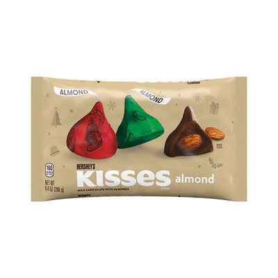 HERSHEY'S KISSES Milk Chocolate with Almonds, Christmas Candy Bag, 9.4 oz