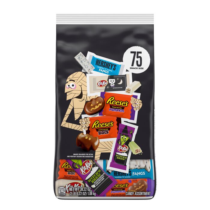 Image of Hershey Assorted Milk Chocolate and Creme Flavors Snack Size, Individually Wrapped Candy Bulk Variety Bag, 38.22 oz (75 Pieces) Packaging