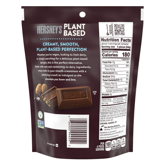 Image of HERSHEY'S Plant Based Extra Creamy with Almond and Sea Salt Candy  Bag, 4.5 oz Packaging