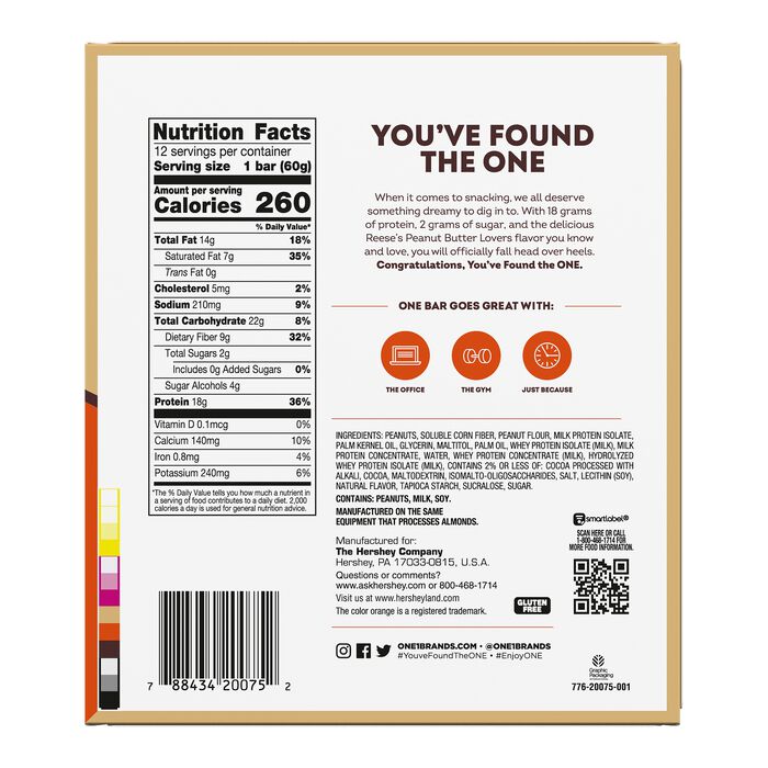 Image of ONE REESE'S Peanut Butter Chocolate Flavored Layered Protein Bar, 2.12 oz (12 count) Packaging