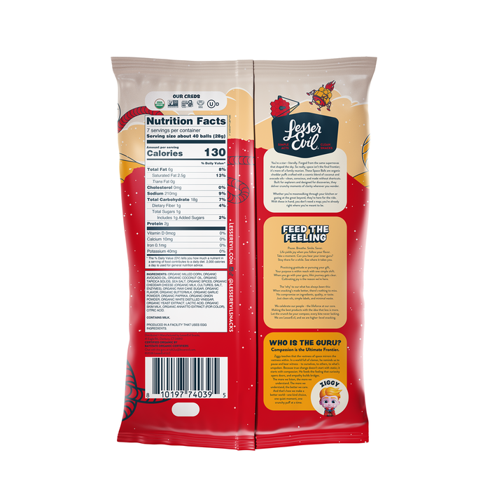 Image of LesserEvil Buffalo Cheddar Space Balls 7oz Packaging