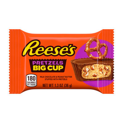 REESE'S BIG CUP Milk Chocolate Peanut Butter Cups with Pretzels Standard Size 1.3oz Candy Bar