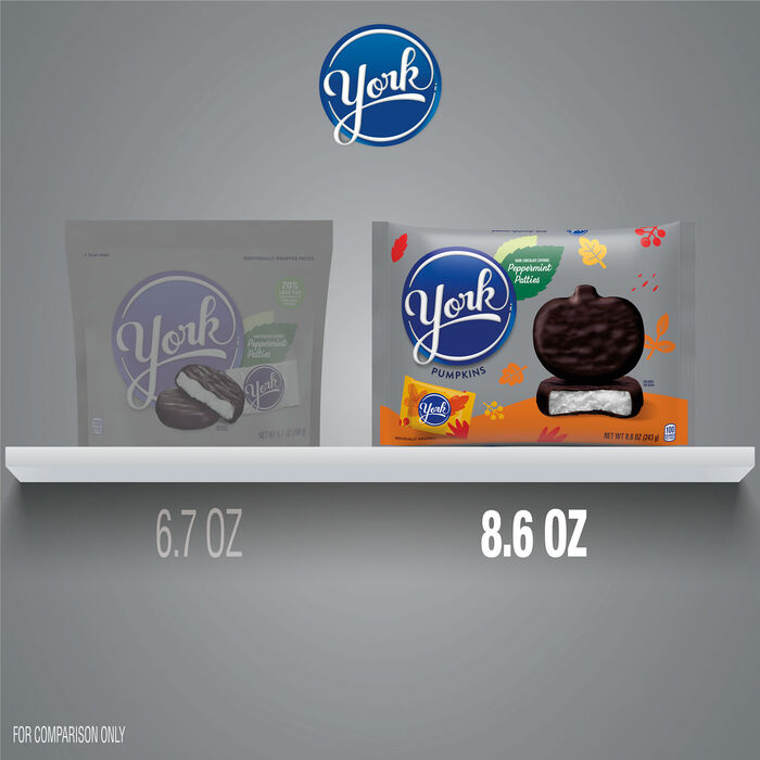 Image of YORK Dark Chocolate Peppermint Patties Pumpkins, Fall Candy Bag, 8.6 oz Packaging
