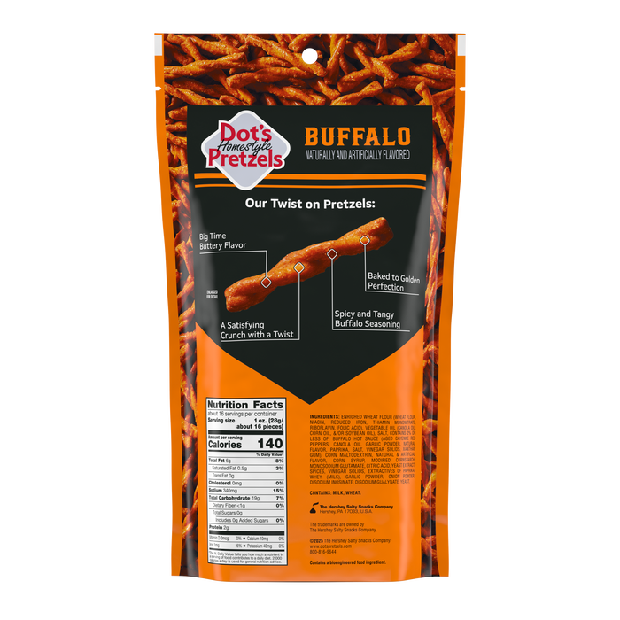 Image of DOT'S HOMESTYLE PRETZELS Buffalo Seasoned Pretzel Twists, 16oz bag Packaging