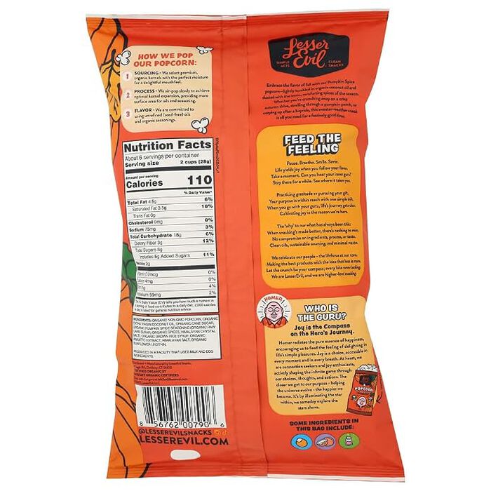 Image of LesserEvil Pumpkin Spice Popcorn 6.4oz Packaging