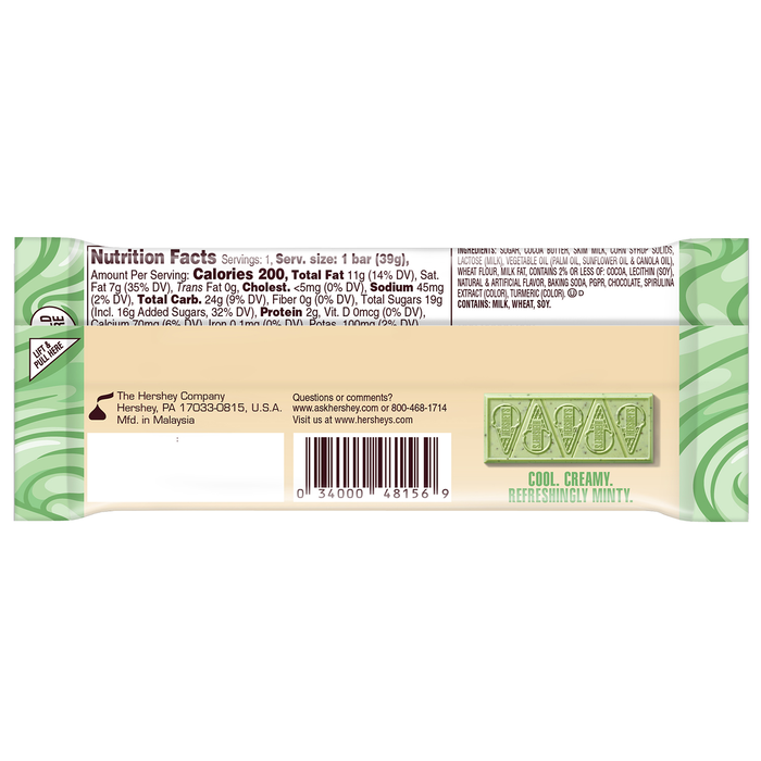 Image of HERSHEY'S Ice Cream Shoppe Cookies ‘N' Mint Flavored Candy Bar, 1.38 oz. Packaging