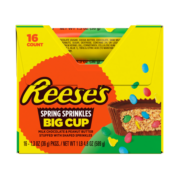 Image of REESE'S Big Cup with Sprinkles Milk Chocolate Peanut Butter Cup, Easter Candy Packs, 1.3 oz (16 Count) Packaging