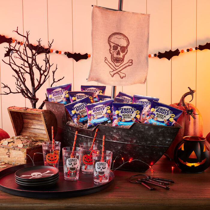Image of PIRATE'S BOOTY Boos & Bites Aged White Cheddar, Halloween Cheese Puffs Bags, .45 oz (18 Count) Packaging