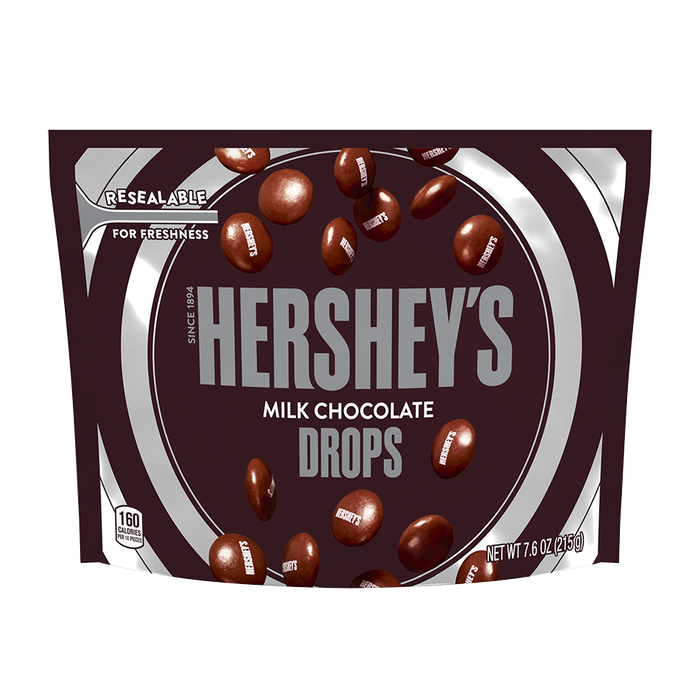 Image of HERSHEY'S Milk Chocolate Drops 7.6oz Candy Bag Packaging