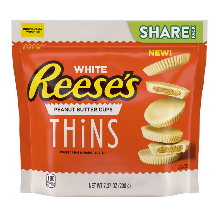 Image of REESE'S THiNS White Crème Snack Size 7.37oz Candy Bag Packaging