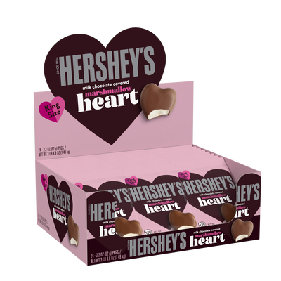 HERSHEY'S Milk Chocolate Covered Marshmallow Heart, Valentine's Day Candy Pack, 2.2 oz (24 Count)