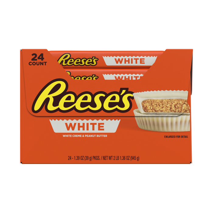 Image of REESE'S White Creme Peanut Butter Cups, 1.39 oz (24 Count) Packaging