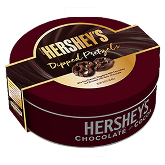 Image of HERSHEY'S Milk Chocolate Dipped Pretzel Tin - 16 oz. Packaging