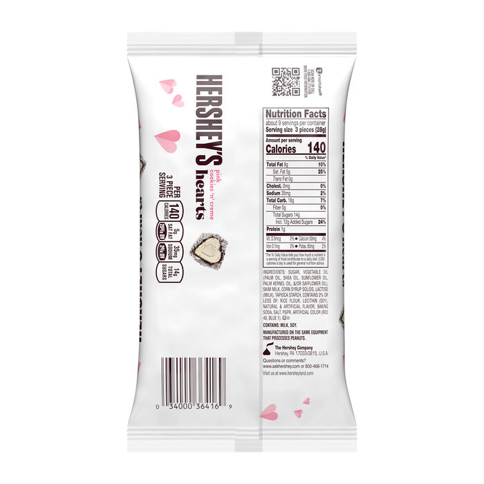 Image of HERSHEY'S Pink Cookies 'n' Creme Hearts, Valentine's Day, Candy Bag, 8.8 oz Packaging